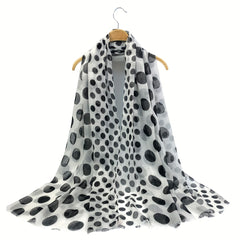 Polka Dot Print Voile Scarf Frayed Edge Head Wrap Warm Shawl