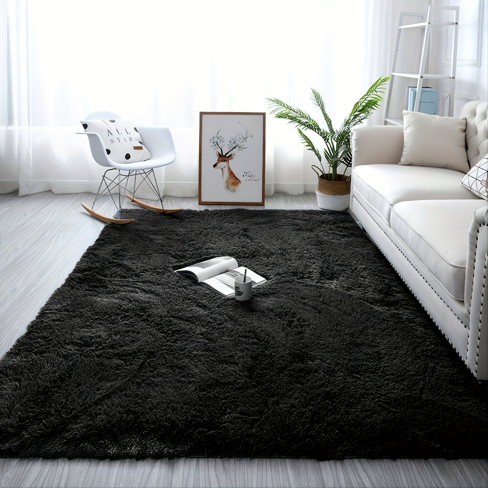 Soft Area Rug Fluffy Non-slip Shag Plush Bedside Tie Dyed Living Room Carpet