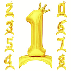 1pc 81 28 Cm Digital Balloon Golden Self Standing Number Balloons 0 9