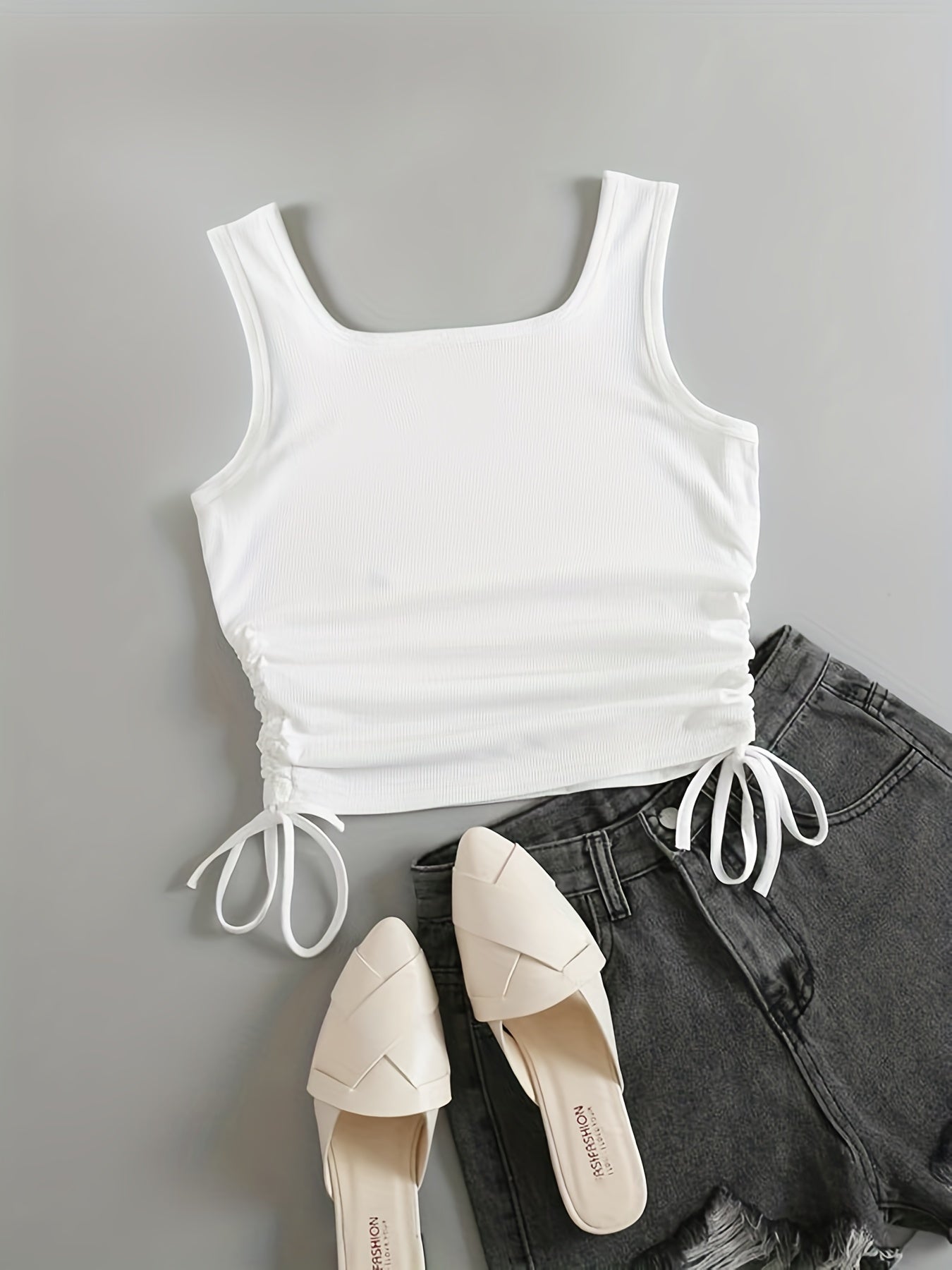 Solid Drawstring Tank Top Women's Clothing