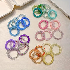 6PCS Floral Print Spiral Hair Tie Elastic Ponytail Holder
