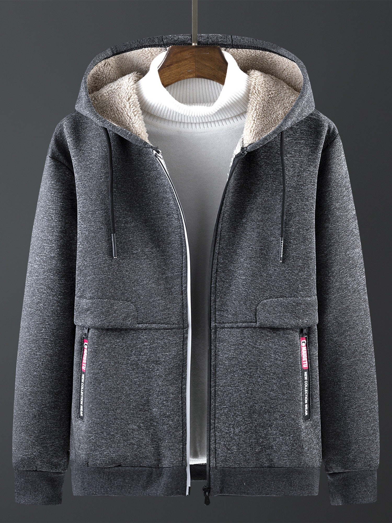 Men's Fall Winter Fleece Hooded Jacket