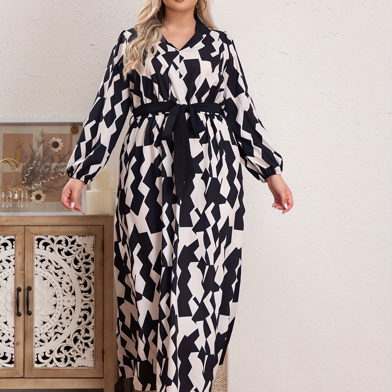  Colorblock V Neck Maxi Dress With Belt