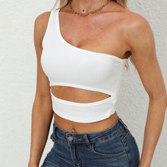 One Shoulder Cut Out Tank Top Y2K Sexy Crop Sleeveless Tank Top