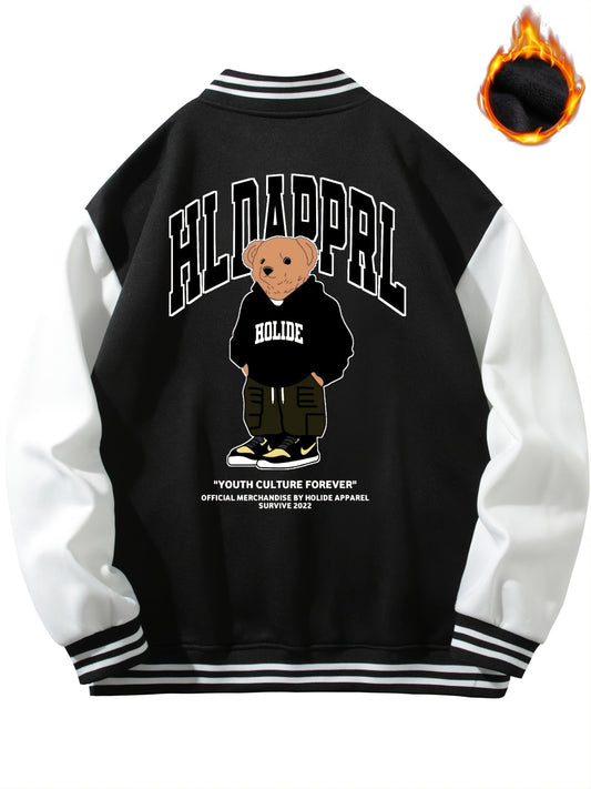 Men's Bear Print Casual Lightweight Fleece Jacket
