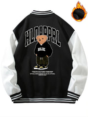 Men's Bear Print Casual Lightweight Fleece Jacket