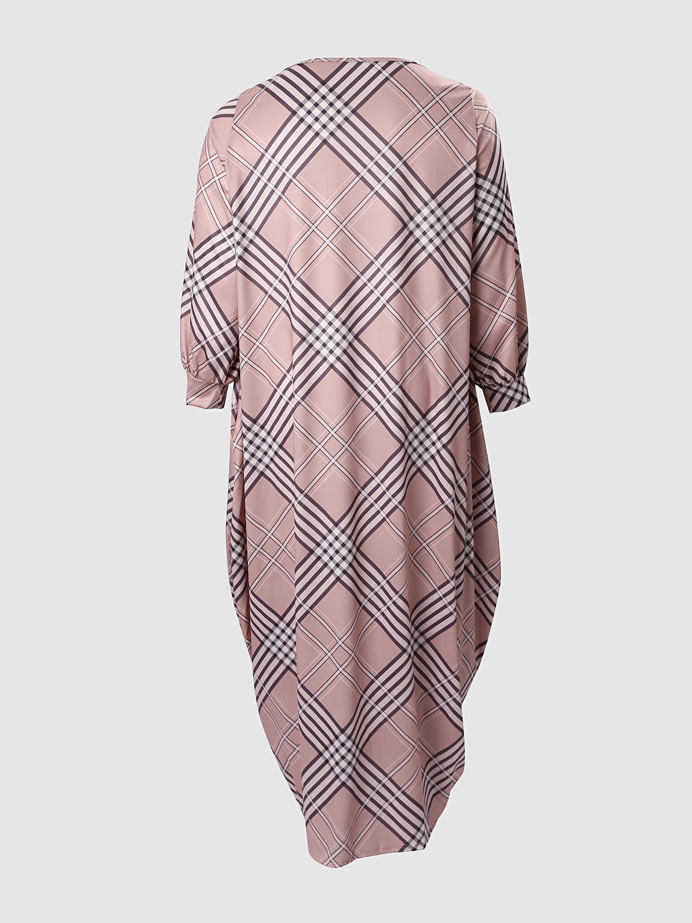  One Shoulder Plaid Pattern Maxi Dress Women's Plus Loose Fit