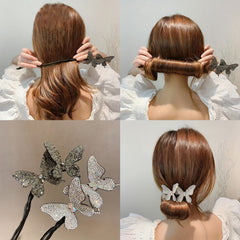 Rhinestone Fishtail Shape Hair Rope Bun Maker Ponytail Holder Hair Styler