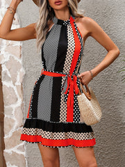 Striped Print Halter Neck Dress Casual Sleeveless Dress