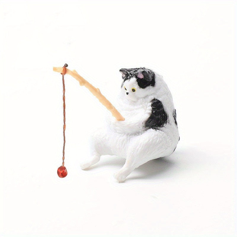 Fishing Kitten Fish Tank Decoration Cat Statue Ornaments