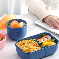 3-grid Insulated Lunch Box w/ Tableware - Leakproof Food Container for Office