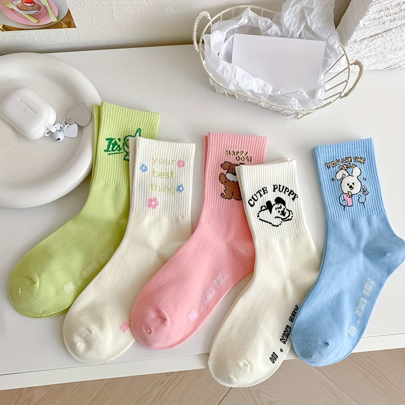 5 Pairs Letter Print Socks Women's Stockings & Hosiery