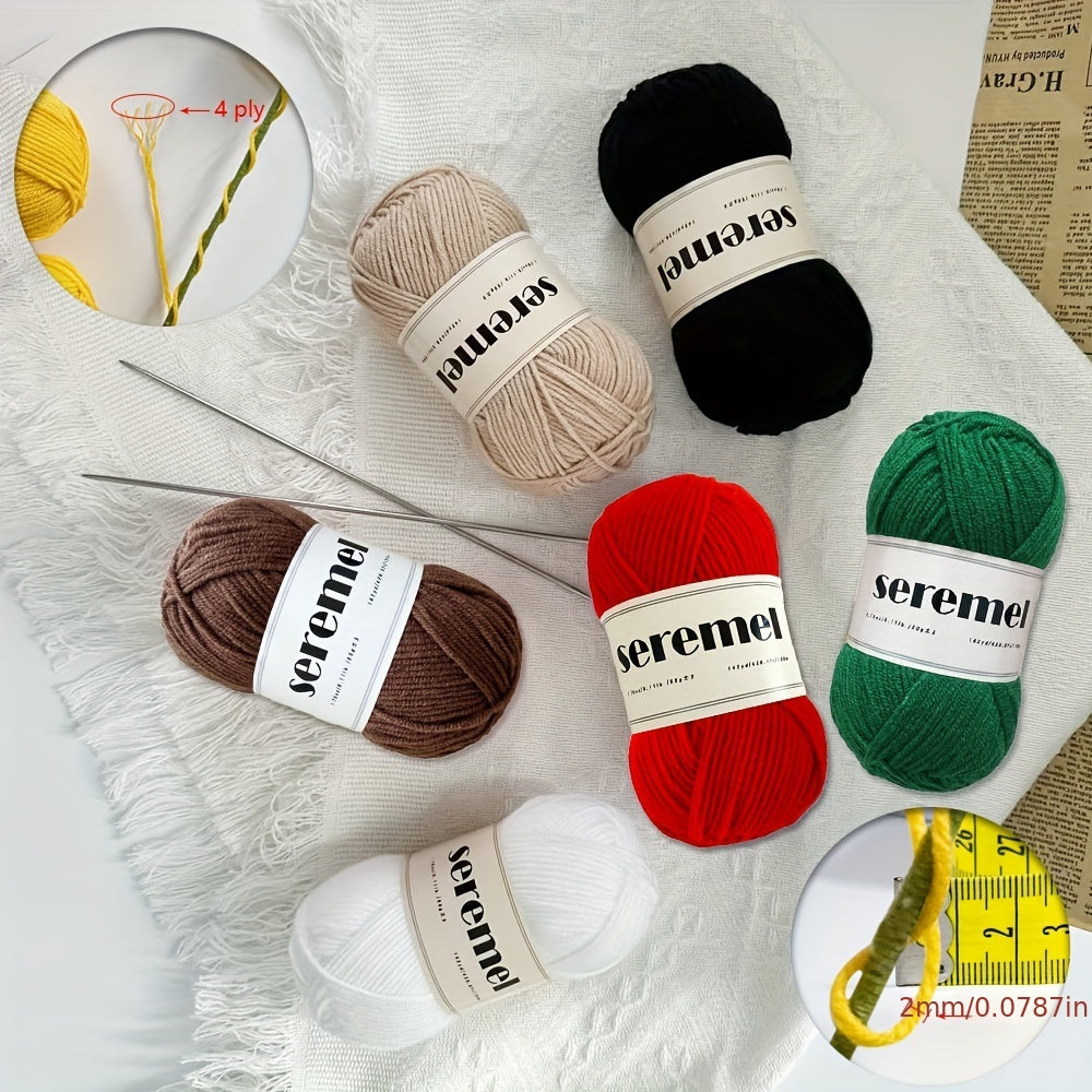 6pcs 4-ply 100% Acrylic Yarn Set for Crocheting & Knitting