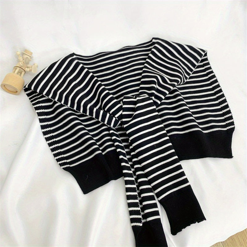 Striped Knitted Long Sleeves Shawl Warm Wrap Elastic Windproof Cardigan