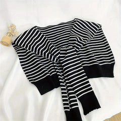 Striped Knitted Long Sleeves Shawl Warm Wrap Elastic Windproof Cardigan