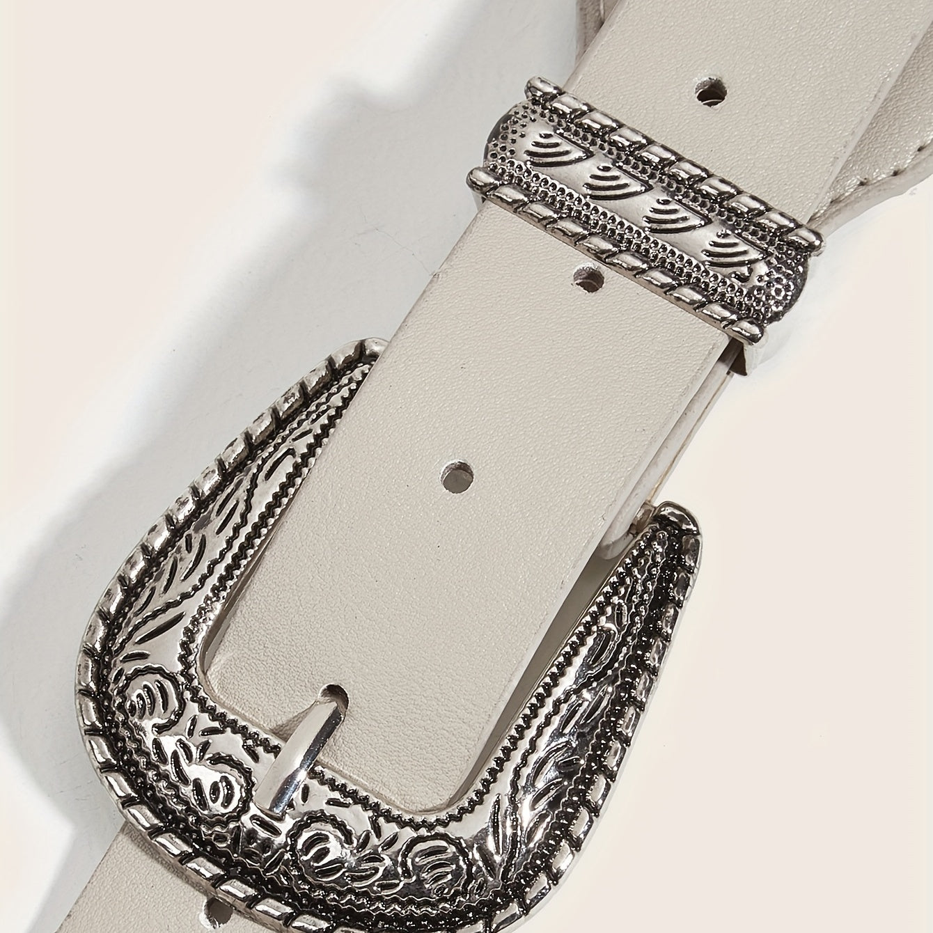 Vintage Carved Double Buckle Belt Solid Western PU Belt