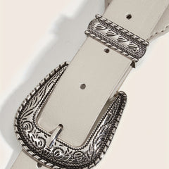 Vintage Carved Double Buckle Belt Solid Western PU Belt