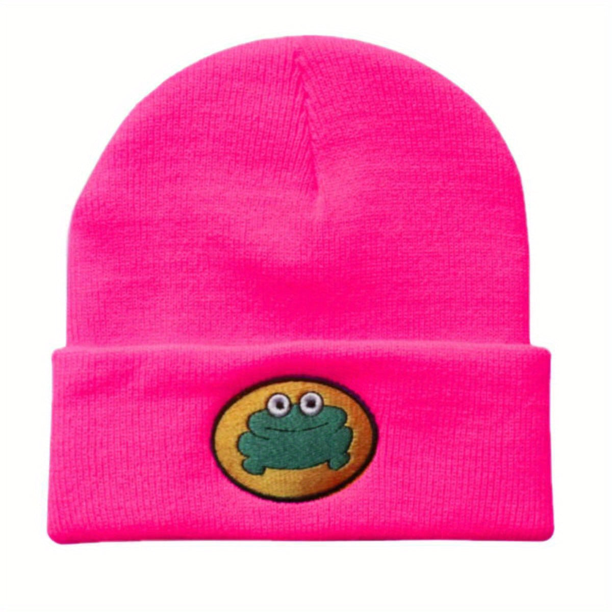 Cartoon Frog Embroidery Beanie Hat Warm Unisex Ski Cap