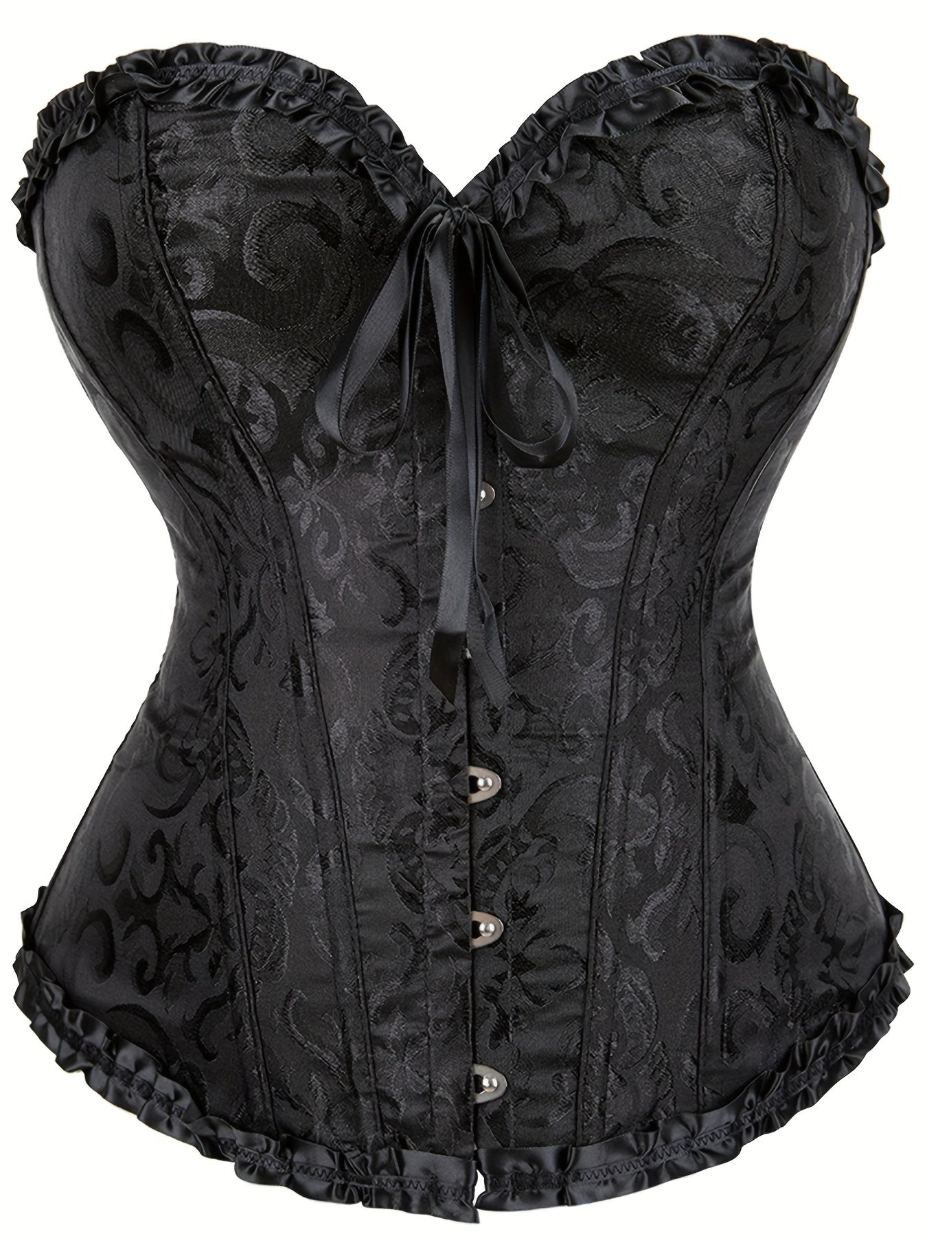 Floral Boned Corset Lace Up Back Satin Overbust Shapewear Body Shaper