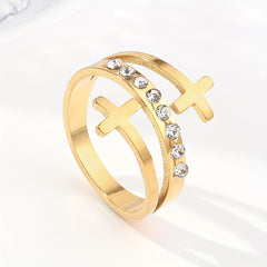 Dot Double Cross Classic Ladies Ring