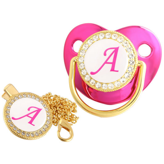 Pink Letter Baby Pacifier With Chain Clip