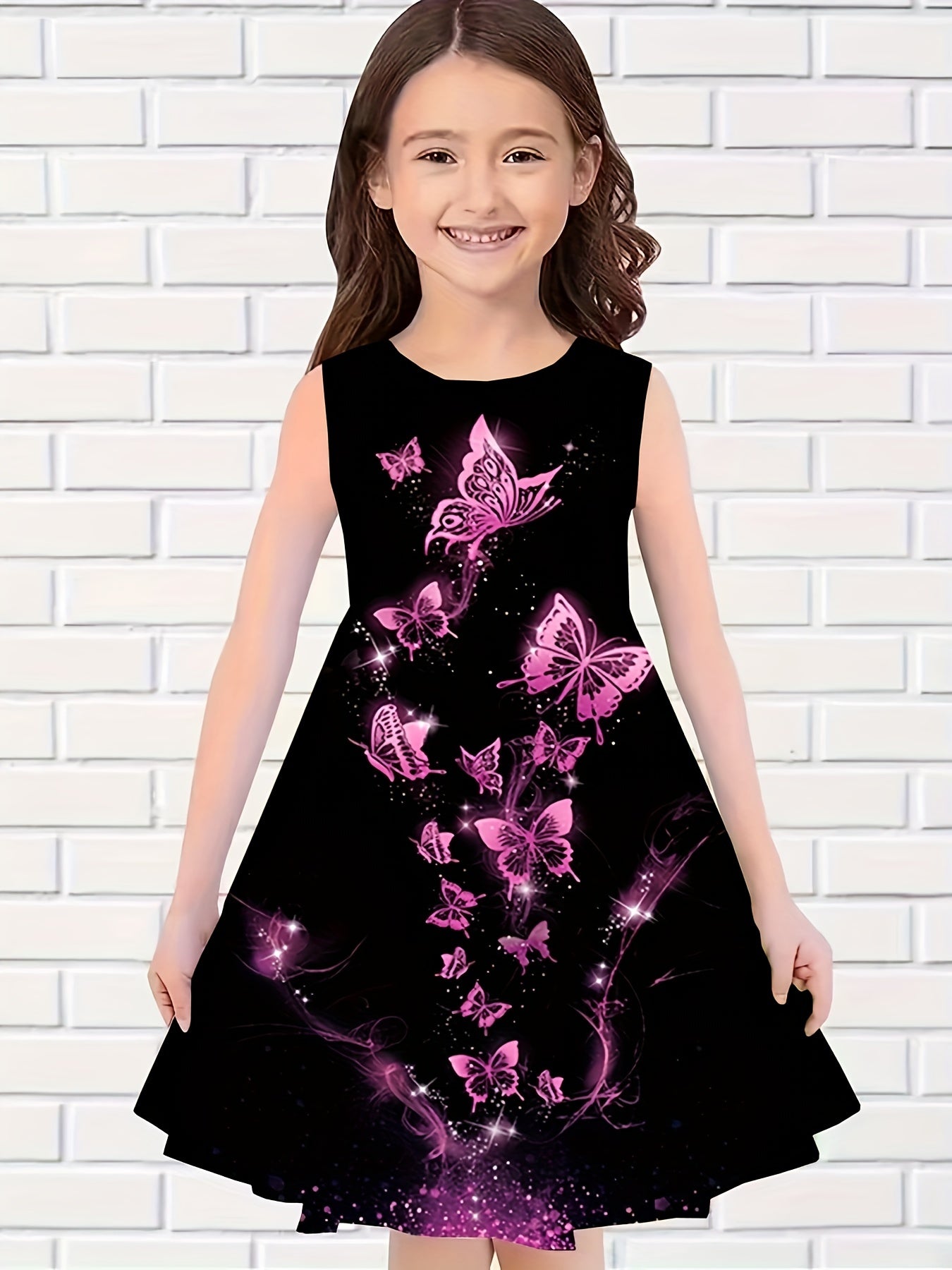 Girls Butterfly Sleeveless Dress for Summer Party
