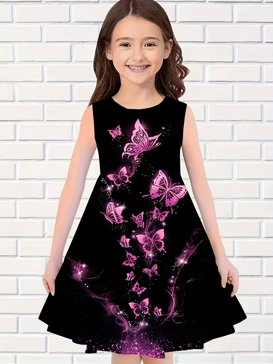 Girls Butterfly Sleeveless Dress for Summer Party