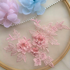 3D Flower Lace Applique Embroidered Material Trim For DIY Wedding Dress