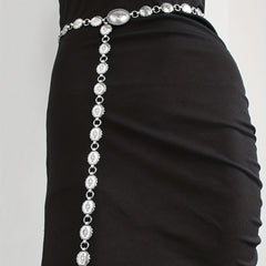 Boho Carved Waist Chain Vintage Silvery Metal Chain Belt Adjustable Body Jewelry