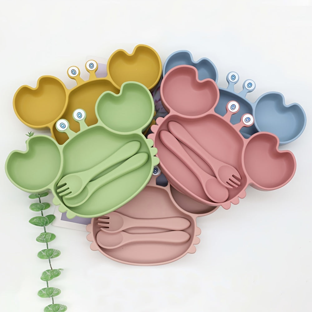 Silicone Plate with Suction Cup, Spoon and Fork Set, Children's Tableware