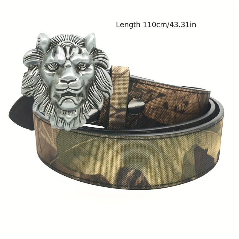 Mens Lion Head Buckle Belt for Jeans