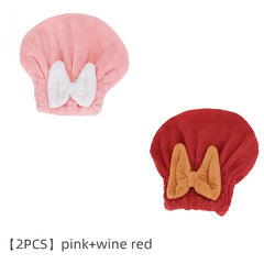2Pcs Microfiber Hair Towel Wrap with Bow Knot for Women