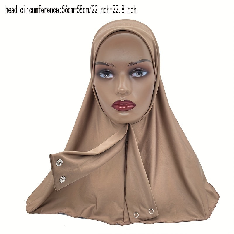 Elastic Hijab With Button Solid Turban Under Scarf Cap