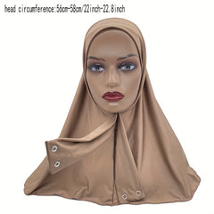 Elastic Hijab With Button Solid Turban Under Scarf Cap