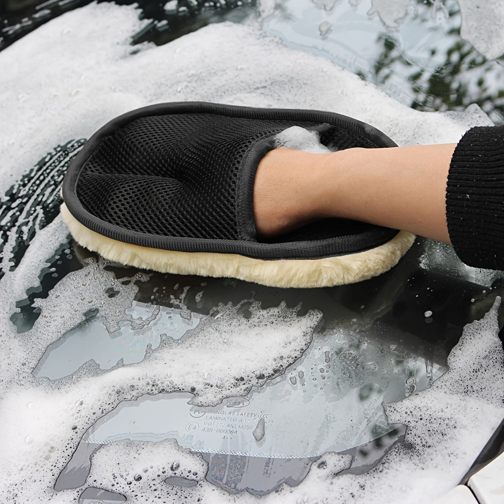 Car Cleaning Kit with Polishing Gloves and Coral Fleece Washing Tools