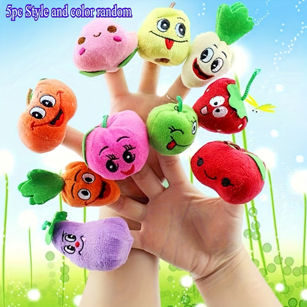 5pcs Cartoon Finger Puppet Toy Fruit & Vegetable Shaped Early Education