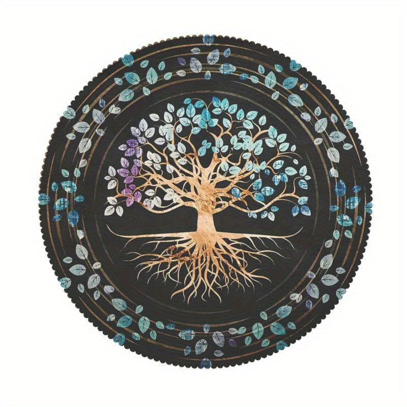 Round Polyster Table Cloth Tree Of Life Pattern Water Repellent Circle Table Cov