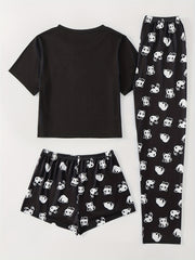 Panda Print Pajama Set Top & Shorts & Pants Women's Sleepwear & Loungewear