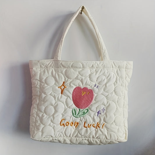 Quilted Embroidered Hand Tote Bag Canvas Shopping Bag