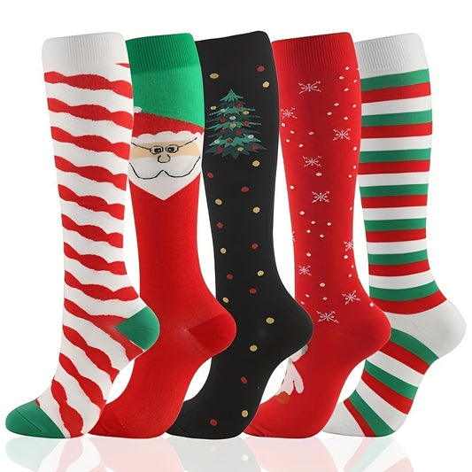5 Pairs Warm Compression Thigh Socks Christmas Gift