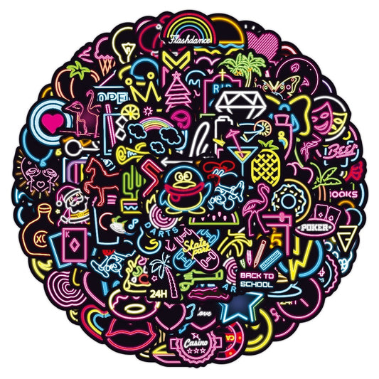 100pcs Neon Vinyl Stickers Water Bottle Pack Laptop Phone Skateboard