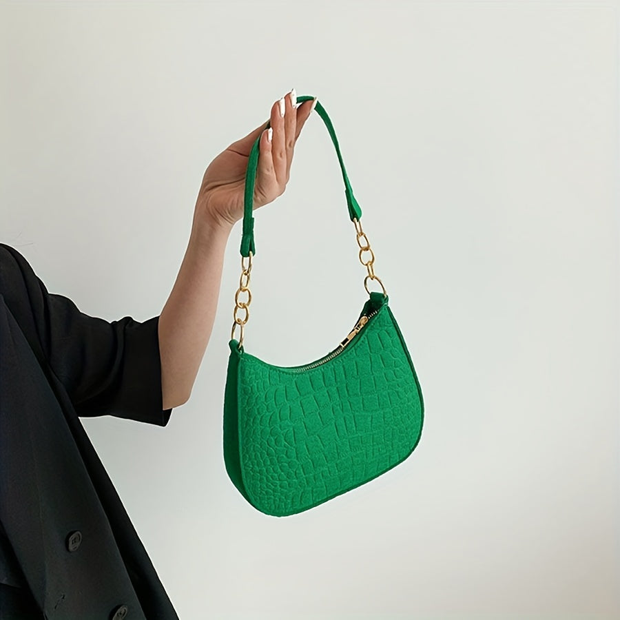 Stone Pattern Underarm Bag Fabric Textured Zipper Purse