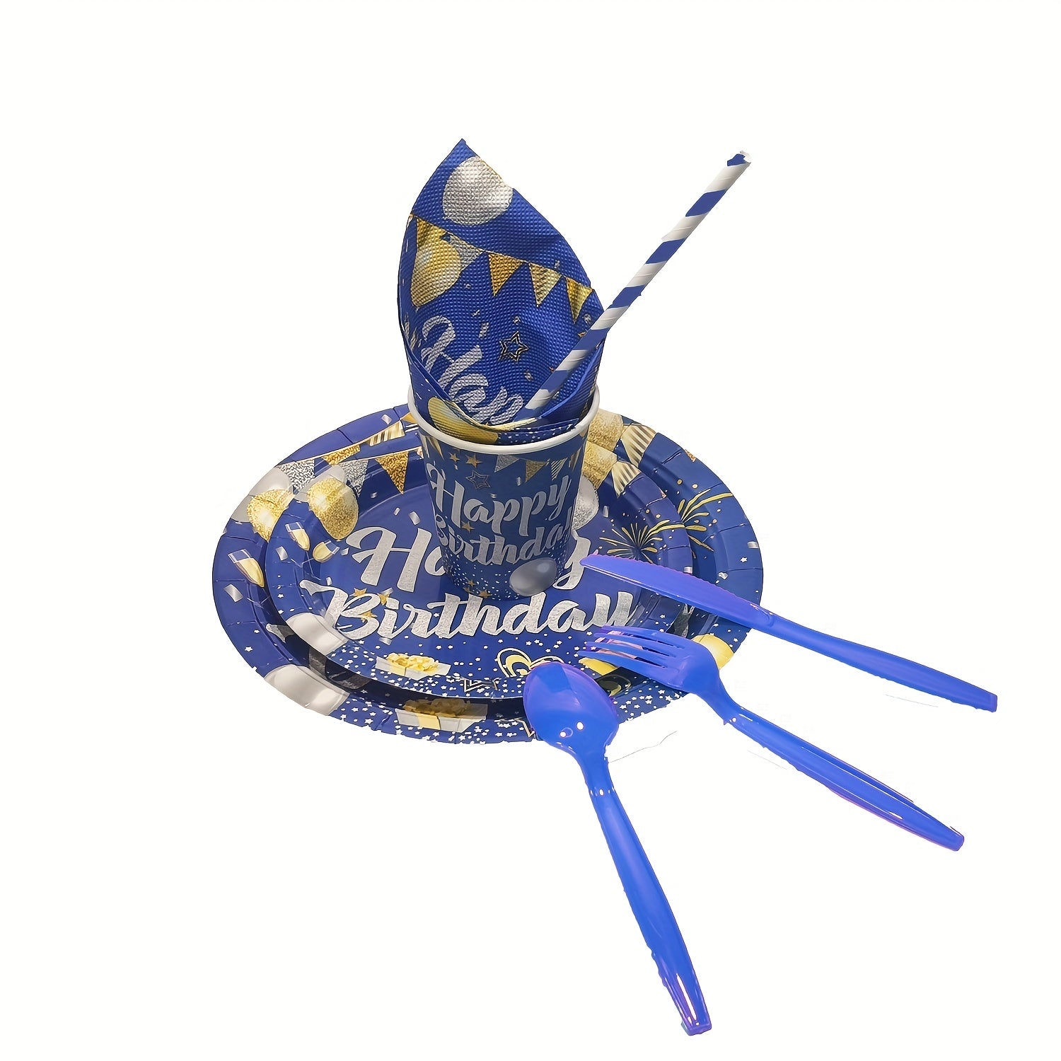 Boy Birthday Party Supplies Set - Tableware Plate Cup Tissue Tablecloth Banner
