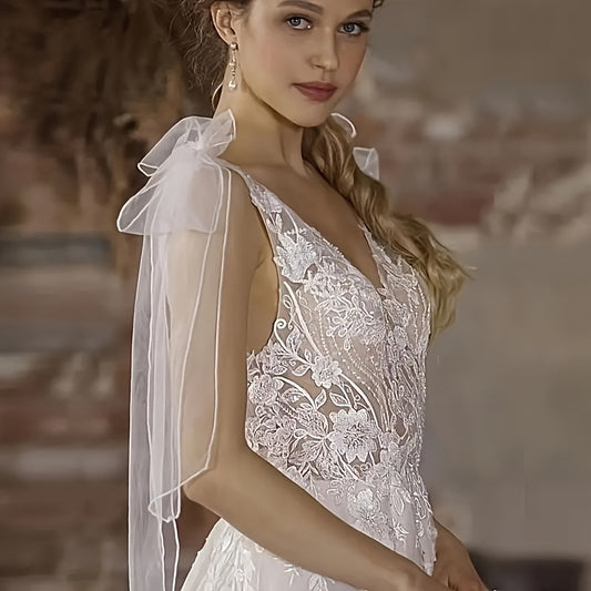 2pcs Vintage Bridal Arm Bow Accessories Hand Washable Tulle Material