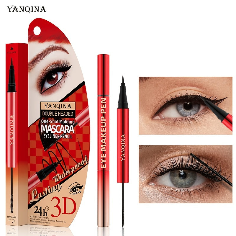 2-in-1 Waterproof Eyeliner Mascara Pen with 4D Silk Fiber Curling Mascara