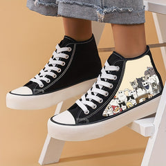Cat Graphic Canvas High Top Sneakers for Women