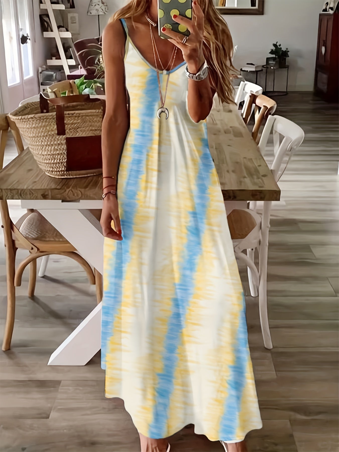 Tie Dye V Neck Cami Dress Sexy Sleeveless Spaghetti Dress