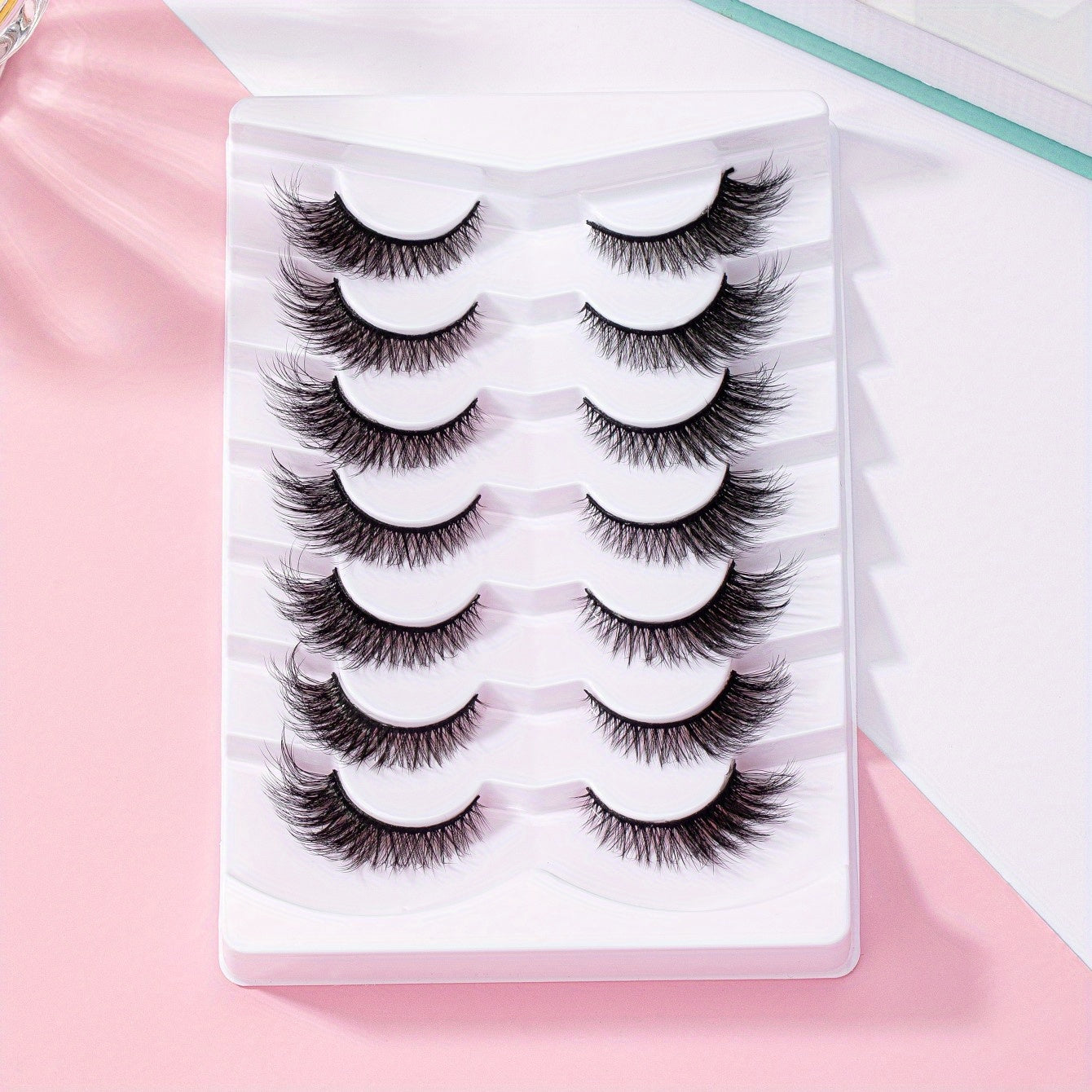 7 Pairs Faux Mink Hair Lashes Cat Eye Fluffy Soft Dramatic Eyelashes