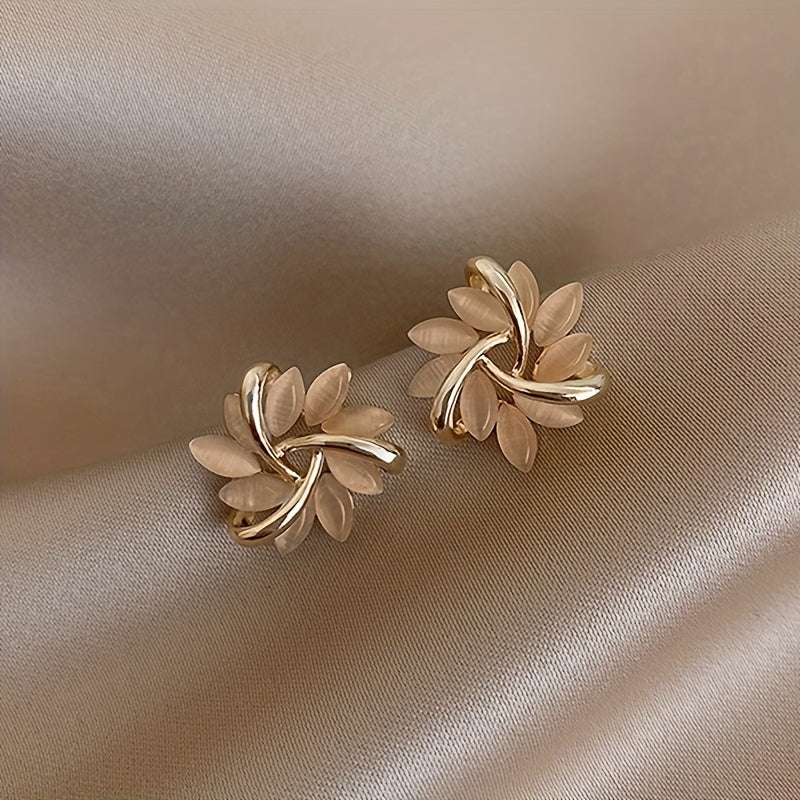 Rotating Flower Cat Eye Stone Sun Stud Earrings