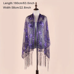 Sequin Flower Embroidery Shawl Tassel Cape Women Glitter Scarf